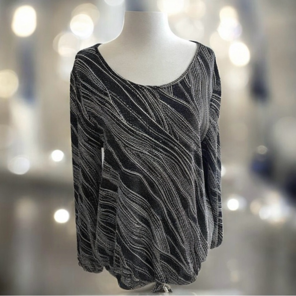 Paraphrase Women’s Metallic Glitter Blouse Size L Black & Silver Scoop Neck